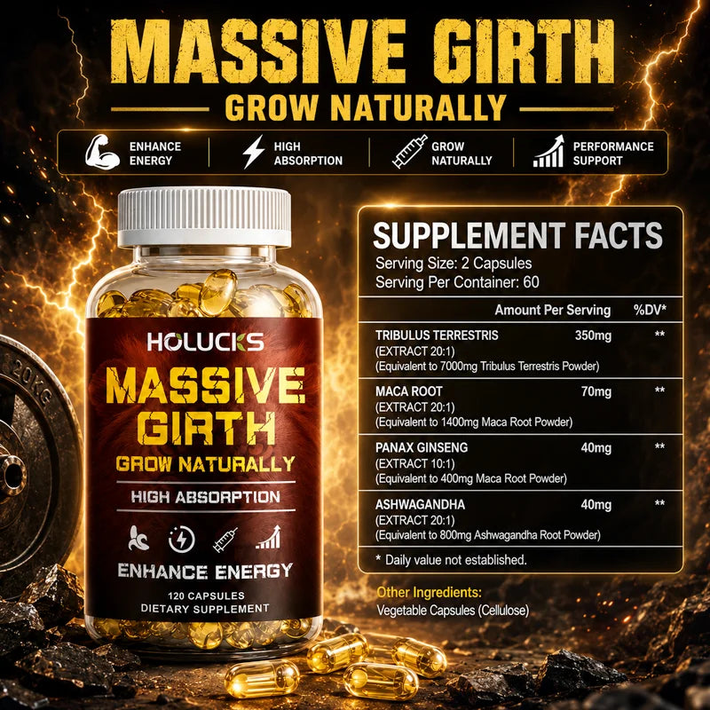 Massive Girth Male Boost Capsules, with Maca Root, Natural Energizer, Support Daily Energy, Stamina & Overall Wellness for Men