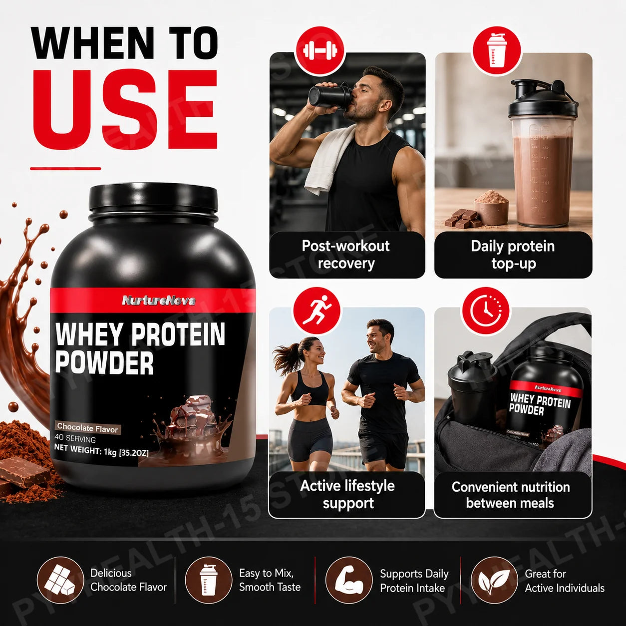 NurtureNova Whey Protein Powder Build Muscle Sport Support  Vanilla Flavor Strawberry Chocolate Matcha Banana Lemon 40 Servings